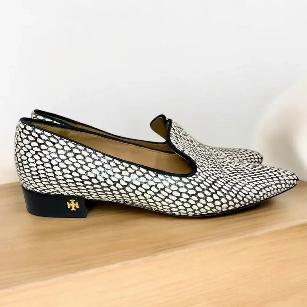 Tory Burch Pascal King Cobra Printed Leather Smoking Slipper Size 8M